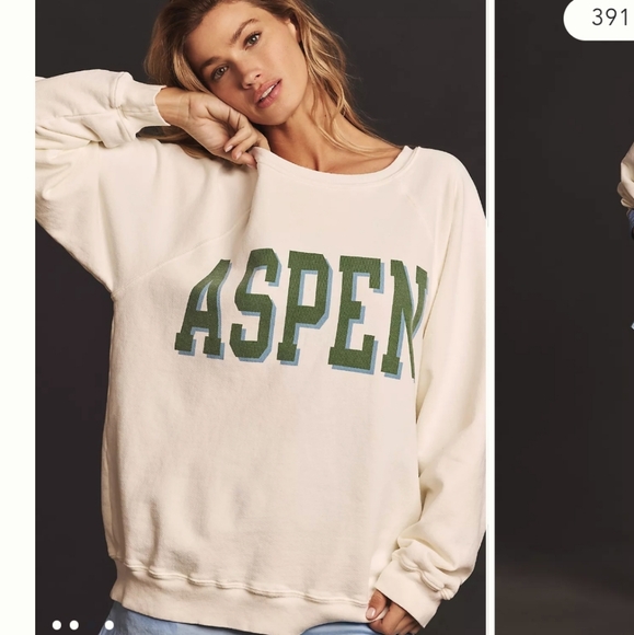 Anthropologie Sweaters - White Sweatshirt with Green 'ASPEN' Print